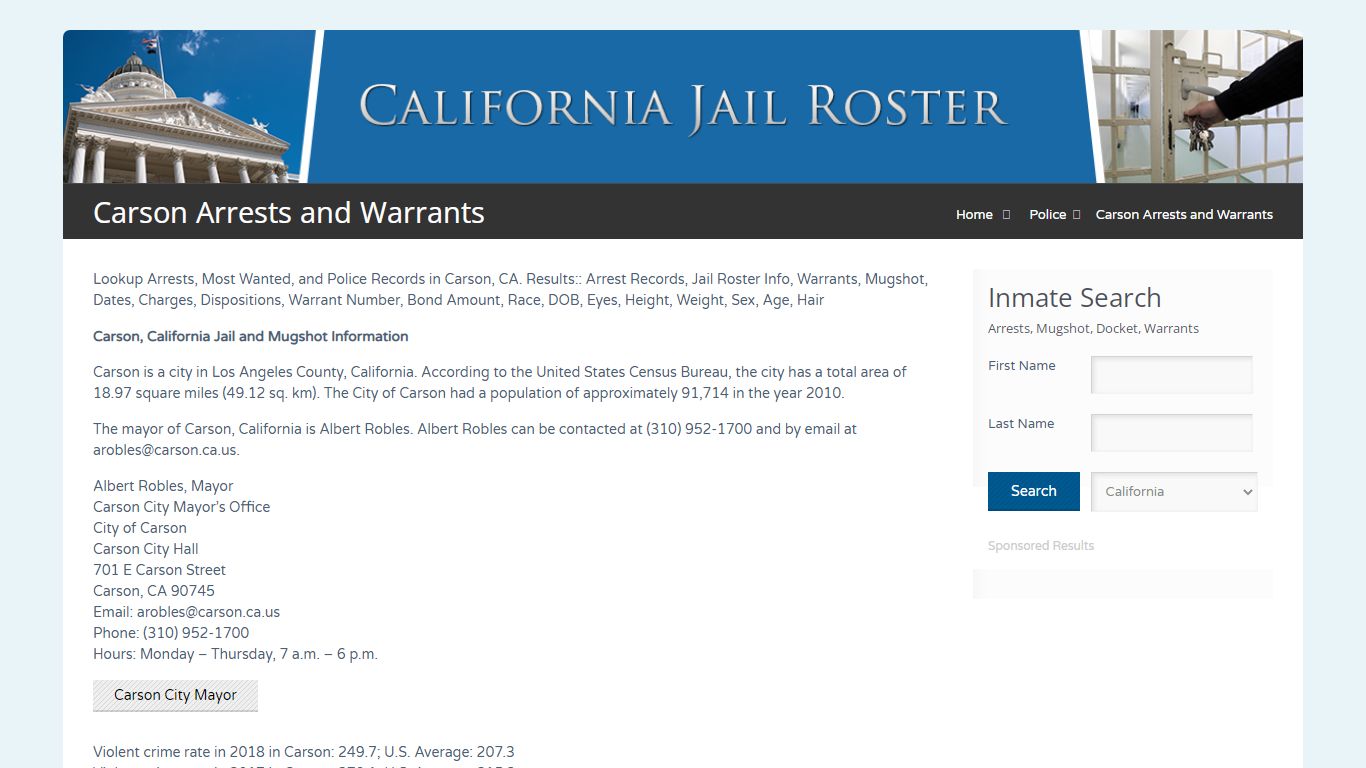 Carson Arrests and Warrants | Jail Roster Search